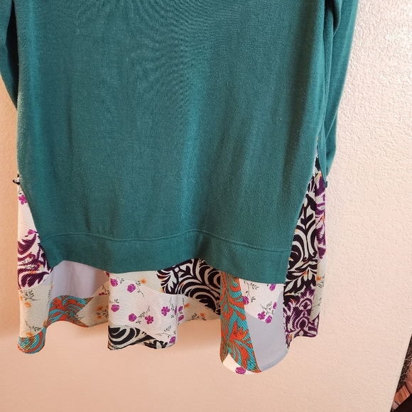 Little Yellow Button Green Patchwork Mix Media Boho Long Sleeve Top Tunic XS - Picture 8 of 9